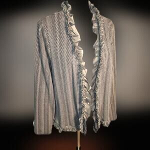 Dana Buchman Size 2x Elegant Gray Ruffled Textured Cardigan Sweater